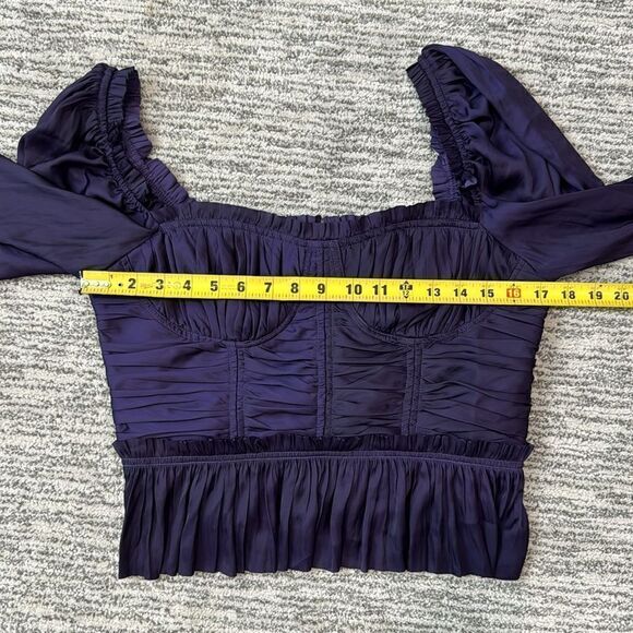 NWT ULLA JOHNSON Mia ruched ruffled satin top Purple Size 10 - Picture 9 of 16